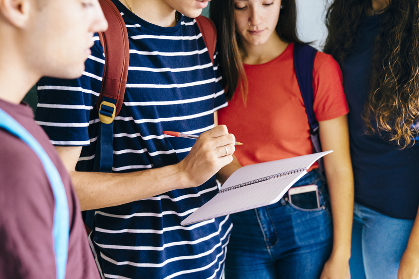 alunos observando caderno