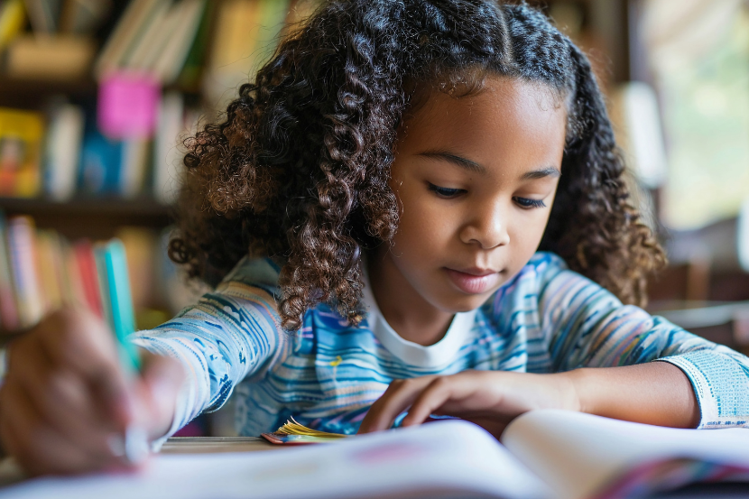 menina escrevendo no caderno