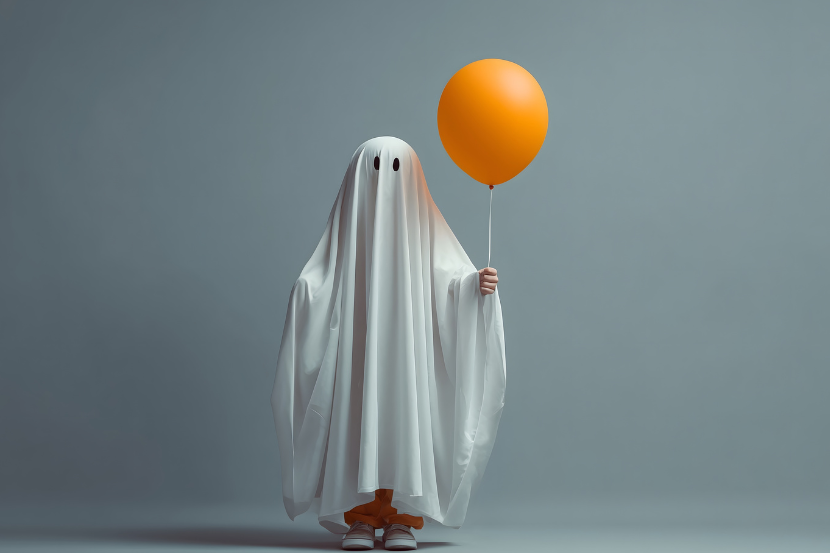 criança com fantasia de fantasma