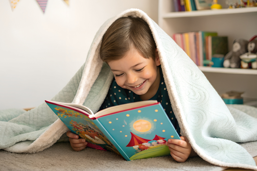 criança autodidata criança lendo livro de histórias