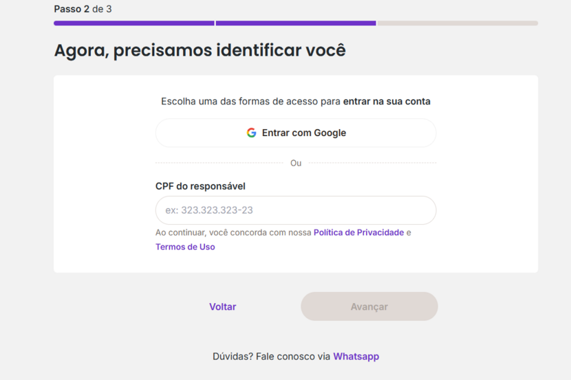 página de processo de compra de bolsa pela ME