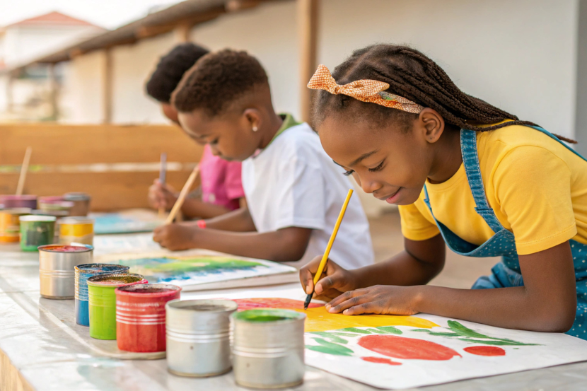 crianças pintando com tinta