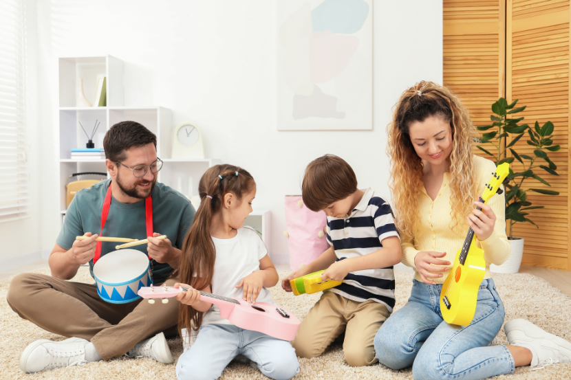 crianças em aula de musicalização
