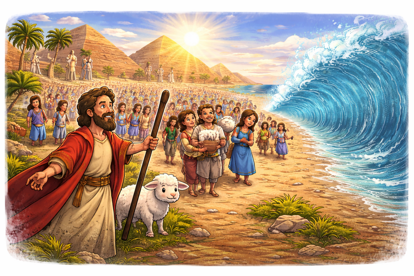 desenho representando a saída dos judeus do Egito