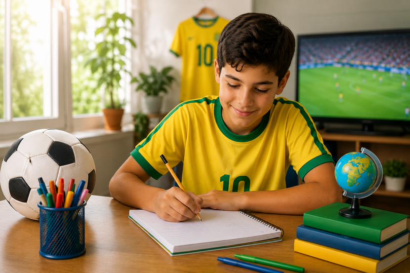 criança estudando durante a copa do mundo 2026