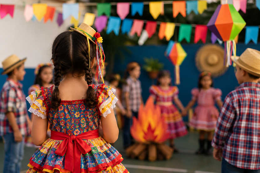 crianças durante festa junina na escola