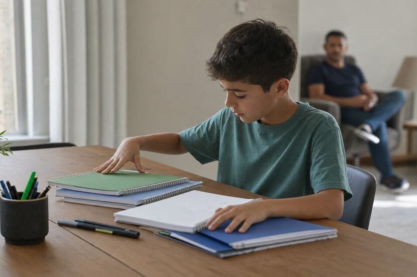pai observando de longe organização dos estudos do filho