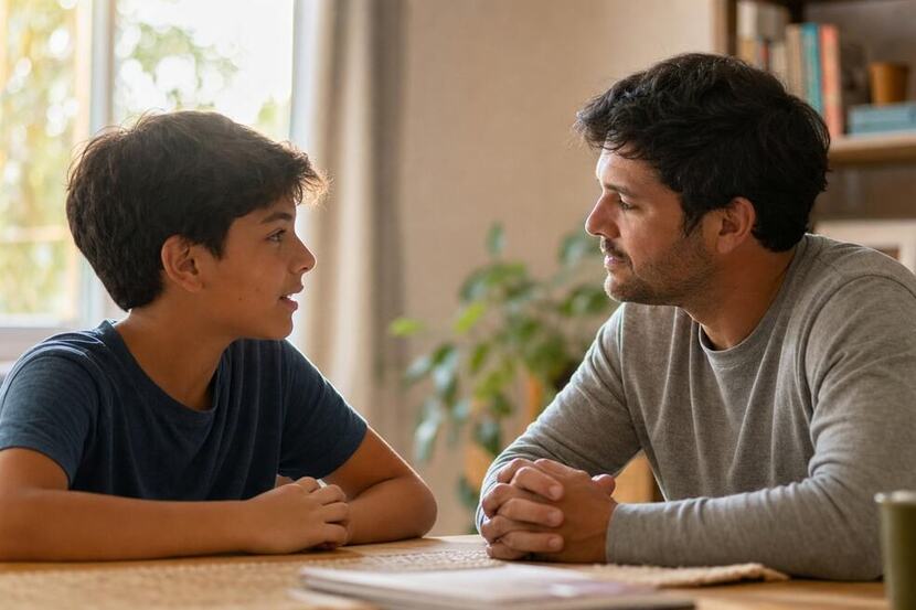 pai conversando com o filho